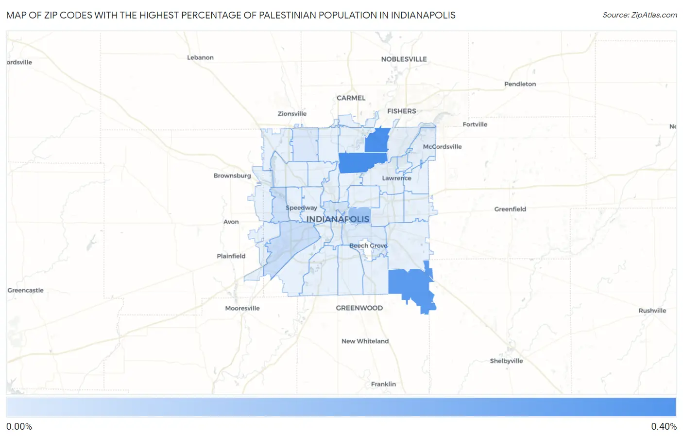Zip Codes with the Highest Percentage of Palestinian Population in Indianapolis Map