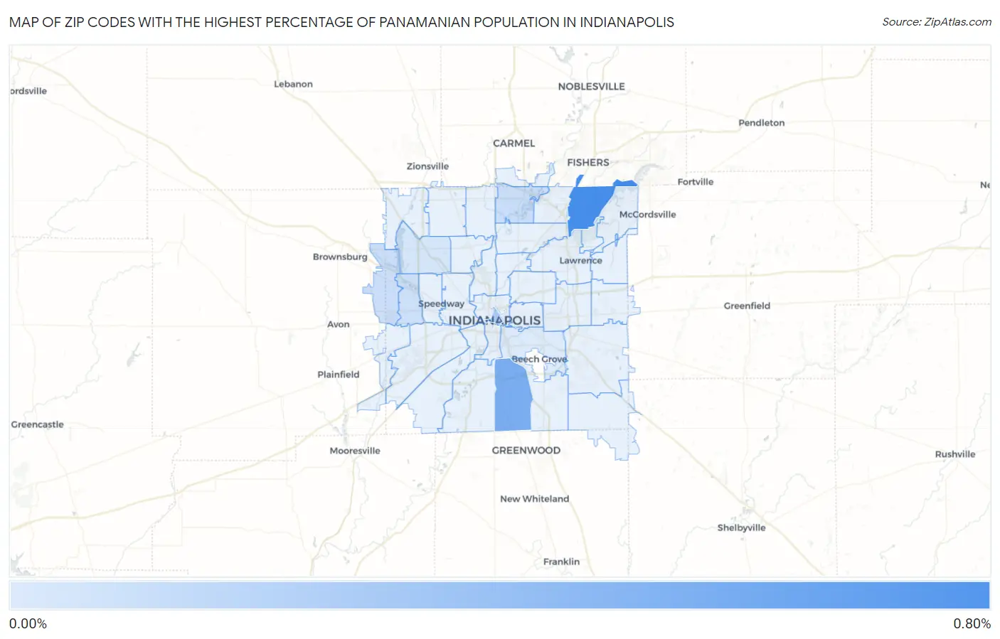 Zip Codes with the Highest Percentage of Panamanian Population in Indianapolis Map