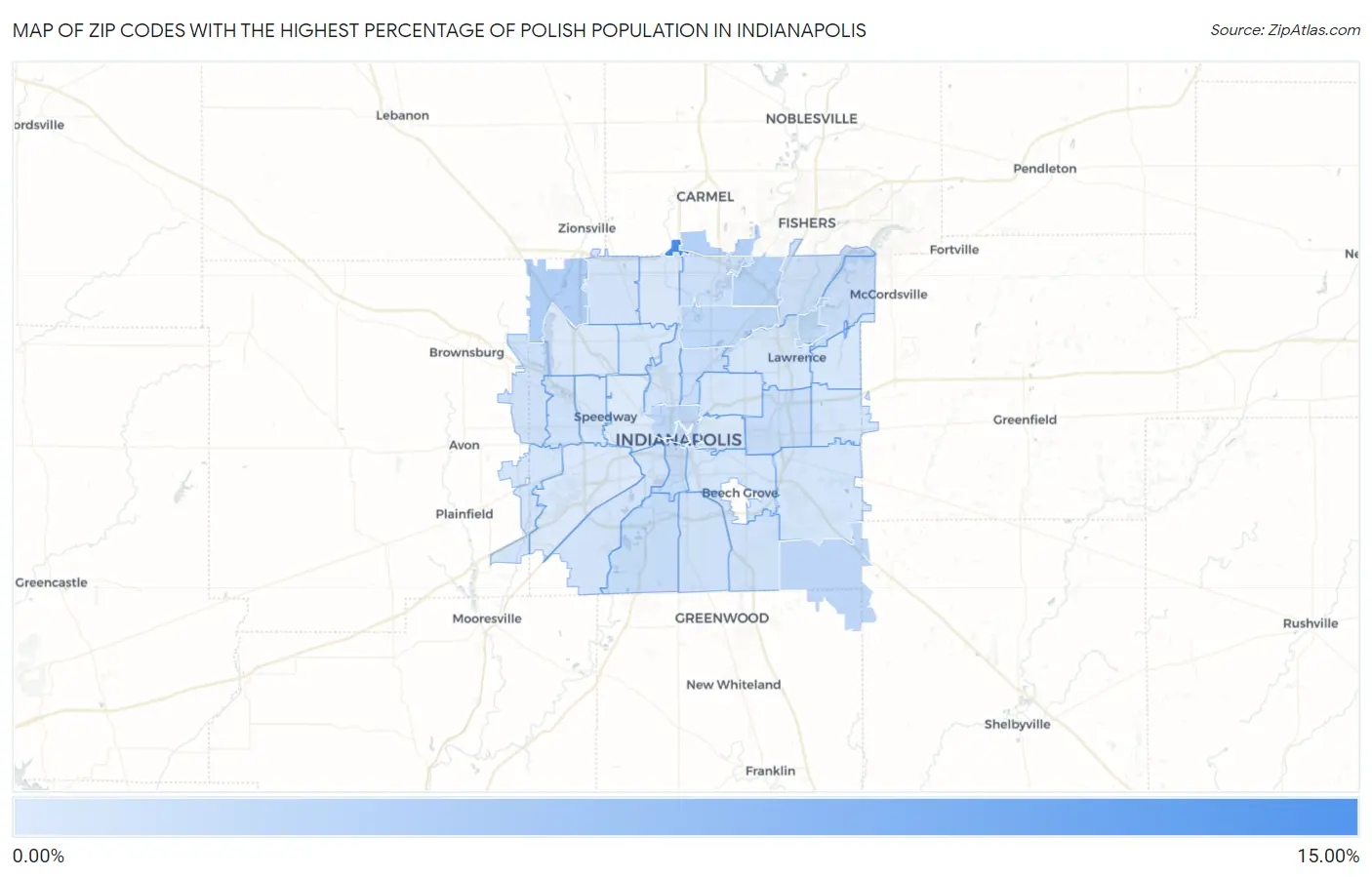 Zip Codes with the Highest Percentage of Polish Population in Indianapolis Map