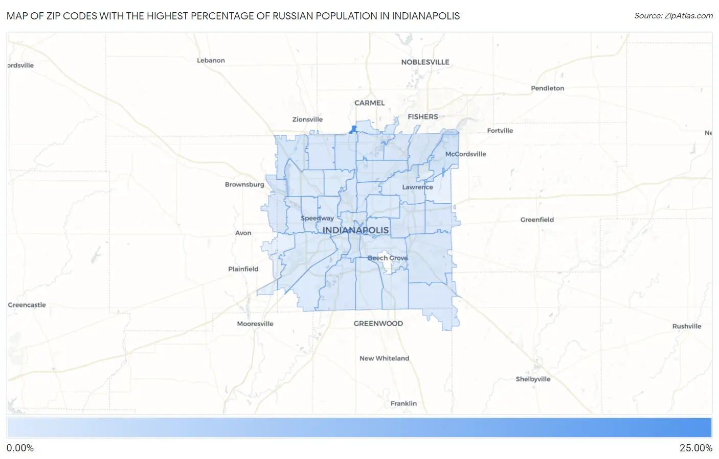 Zip Codes with the Highest Percentage of Russian Population in Indianapolis Map