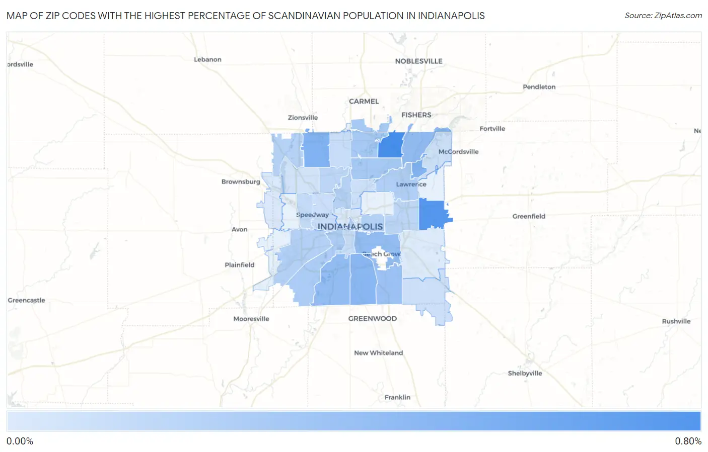Zip Codes with the Highest Percentage of Scandinavian Population in Indianapolis Map
