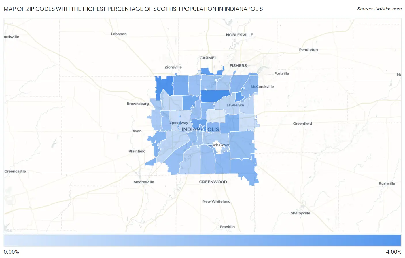 Zip Codes with the Highest Percentage of Scottish Population in Indianapolis Map