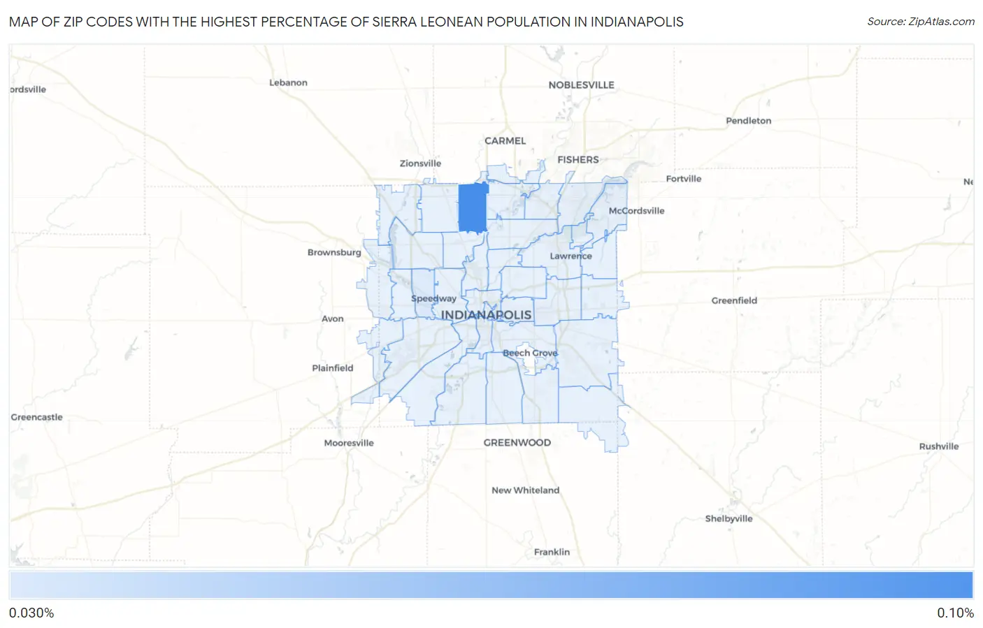 Zip Codes with the Highest Percentage of Sierra Leonean Population in Indianapolis Map