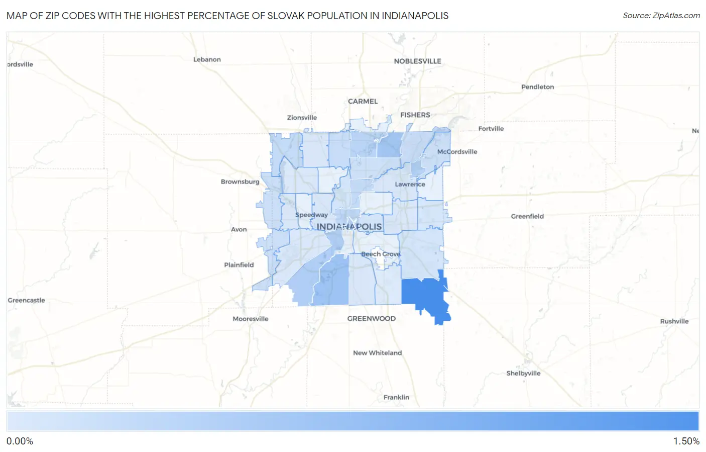 Zip Codes with the Highest Percentage of Slovak Population in Indianapolis Map