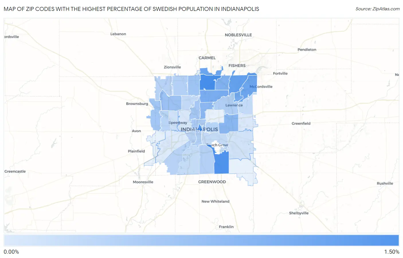 Zip Codes with the Highest Percentage of Swedish Population in Indianapolis Map