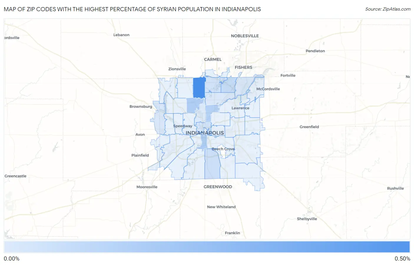 Zip Codes with the Highest Percentage of Syrian Population in Indianapolis Map