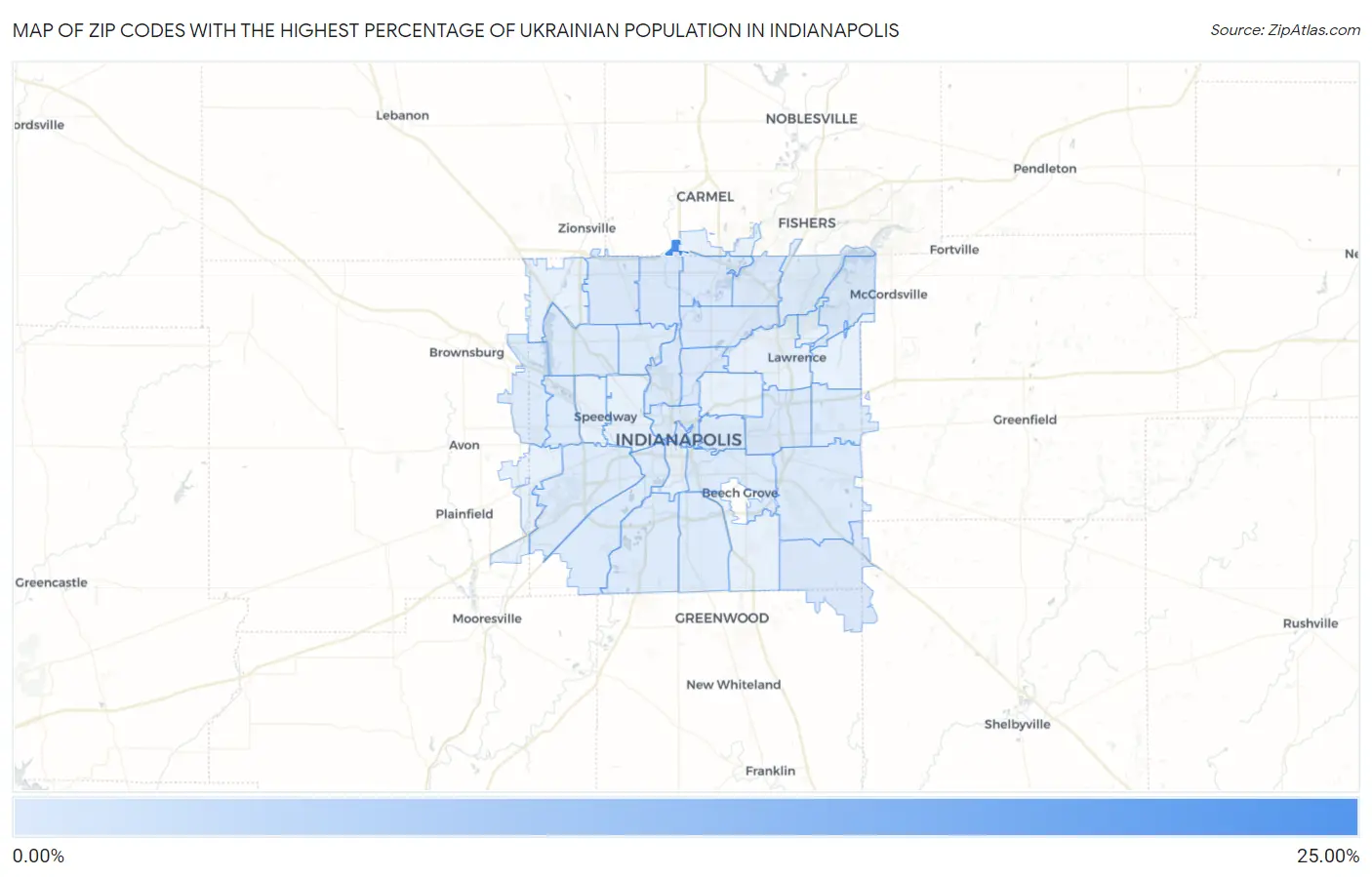 Zip Codes with the Highest Percentage of Ukrainian Population in Indianapolis Map