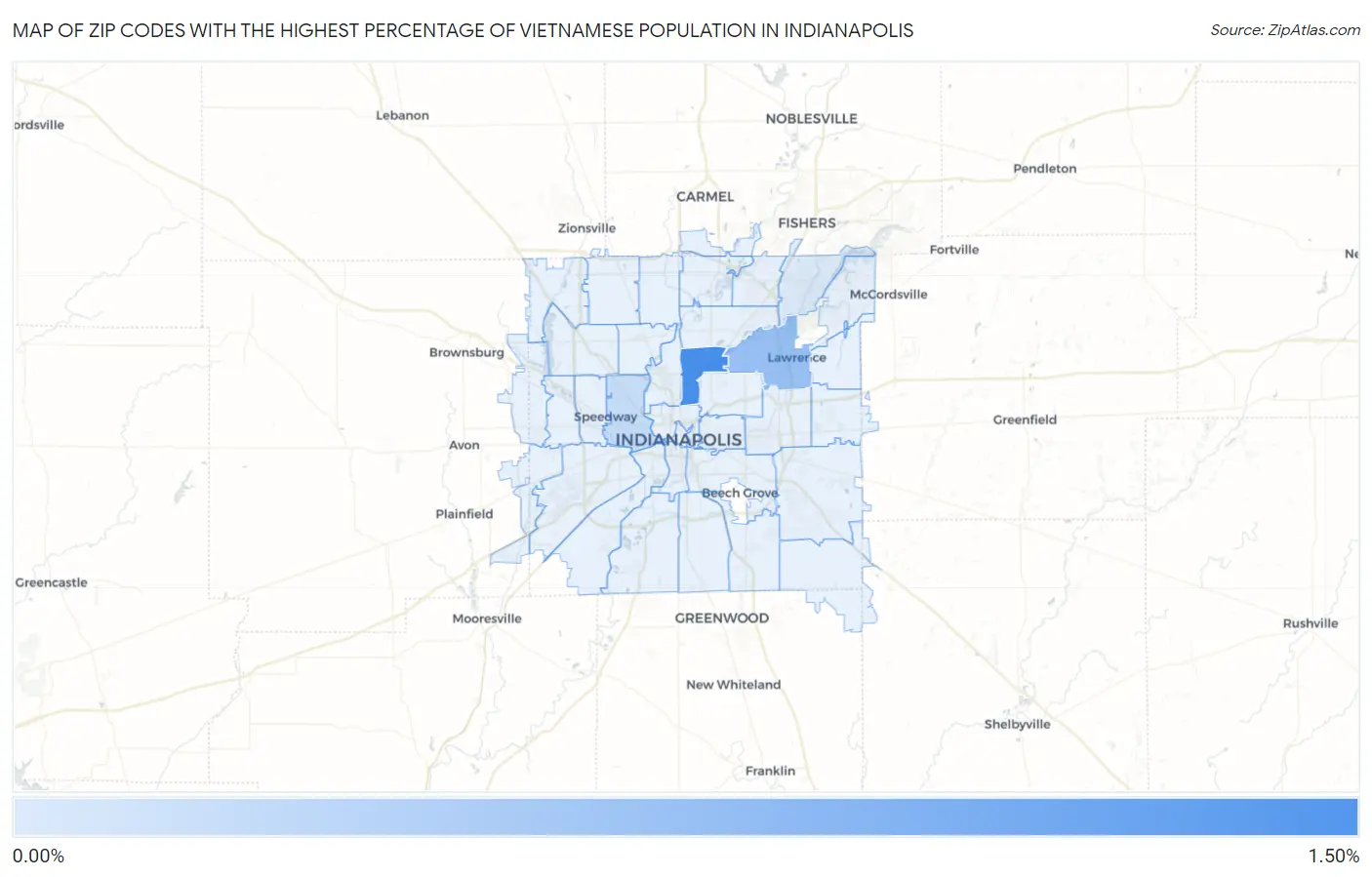Zip Codes with the Highest Percentage of Vietnamese Population in Indianapolis Map
