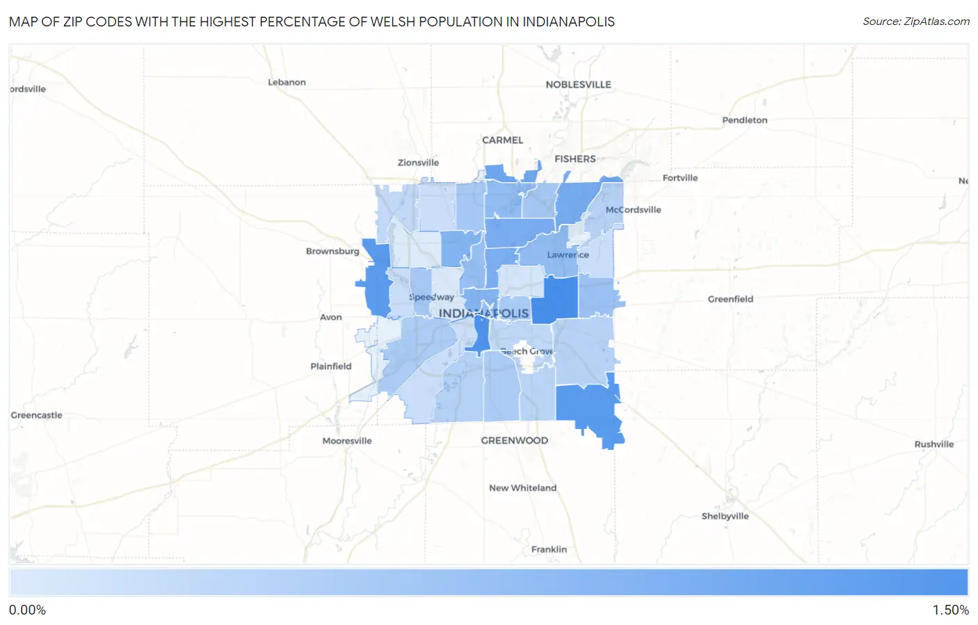 Zip Codes with the Highest Percentage of Welsh Population in Indianapolis Map