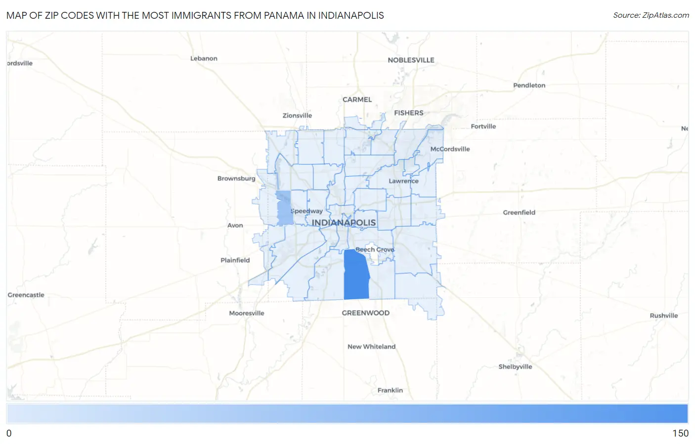 Zip Codes with the Most Immigrants from Panama in Indianapolis Map