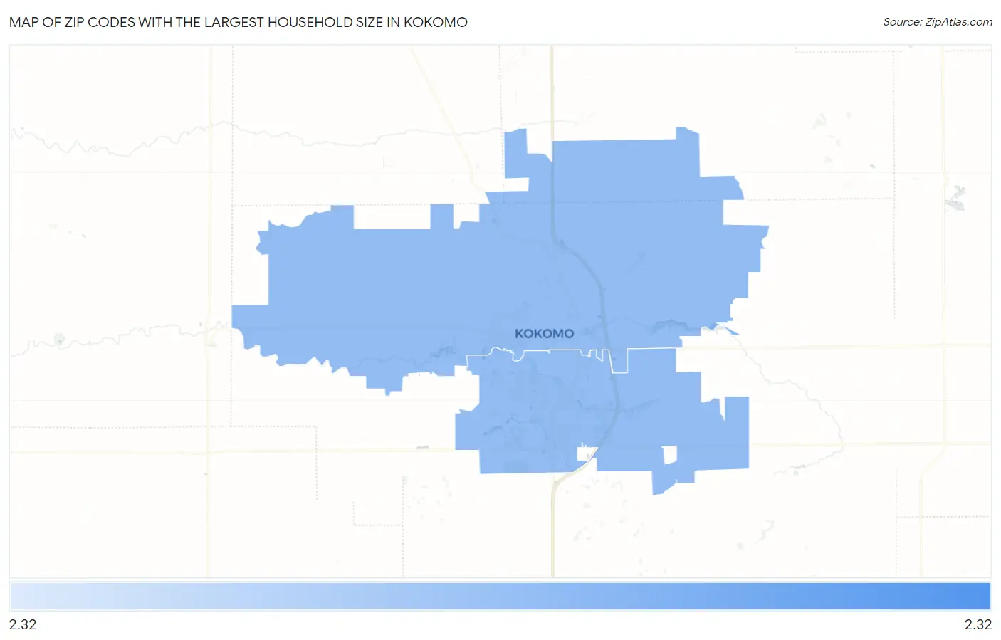 Zip Codes with the Largest Household Size in Kokomo Map