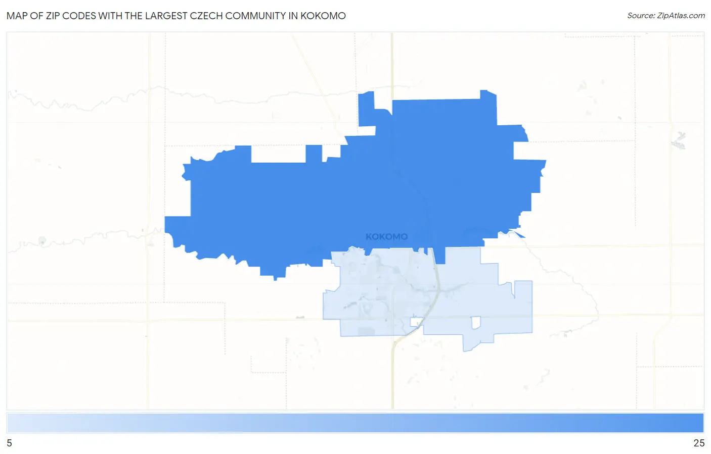Zip Codes with the Largest Czech Community in Kokomo Map