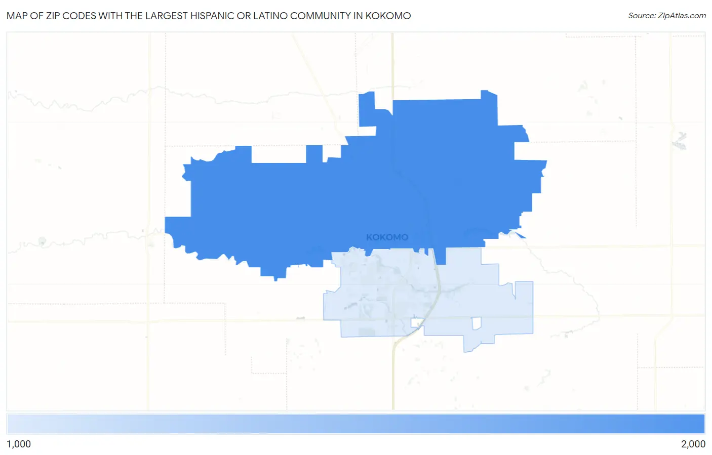 Zip Codes with the Largest Hispanic or Latino Community in Kokomo Map