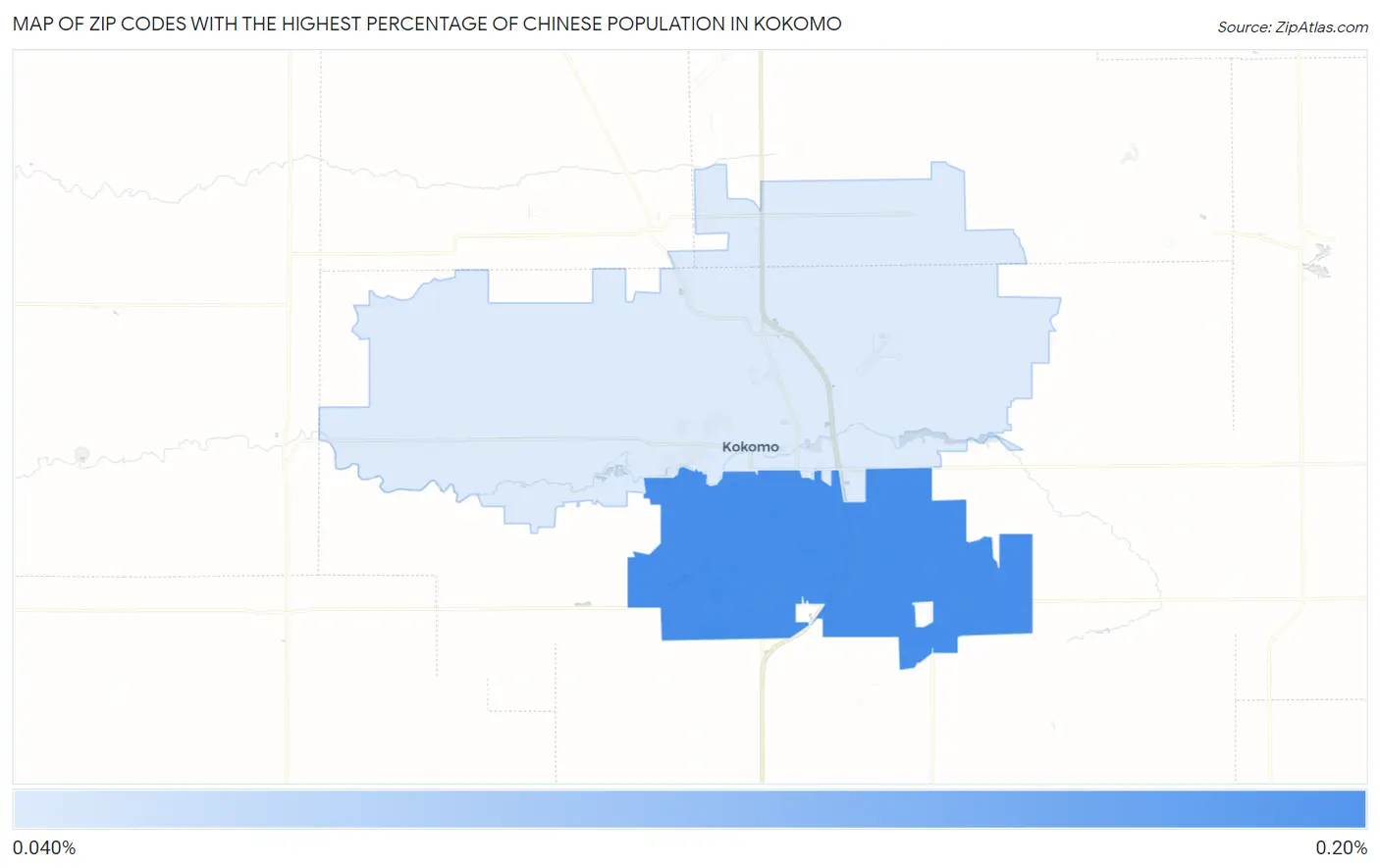 Zip Codes with the Highest Percentage of Chinese Population in Kokomo Map