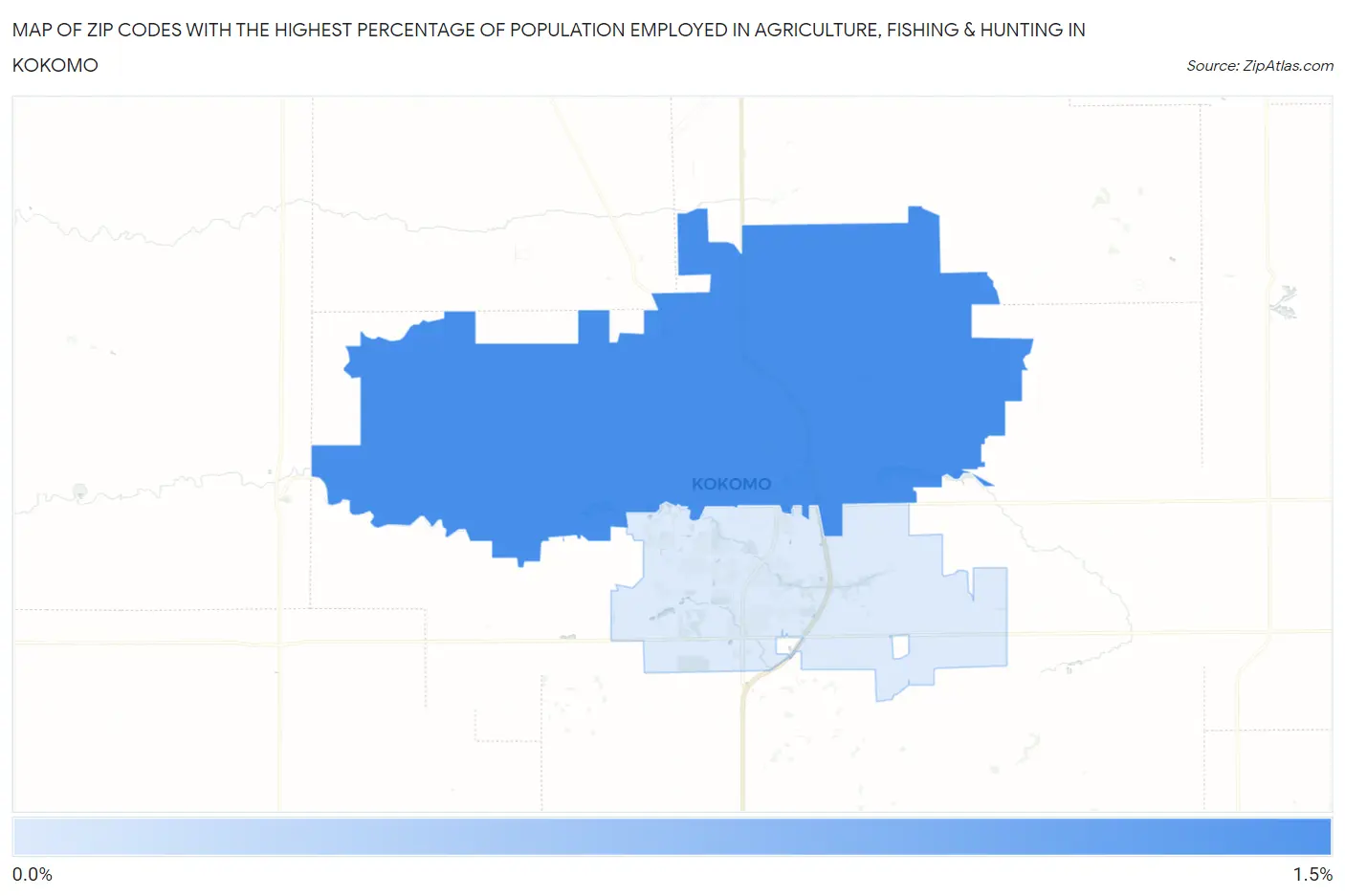 Zip Codes with the Highest Percentage of Population Employed in Agriculture, Fishing & Hunting in Kokomo Map