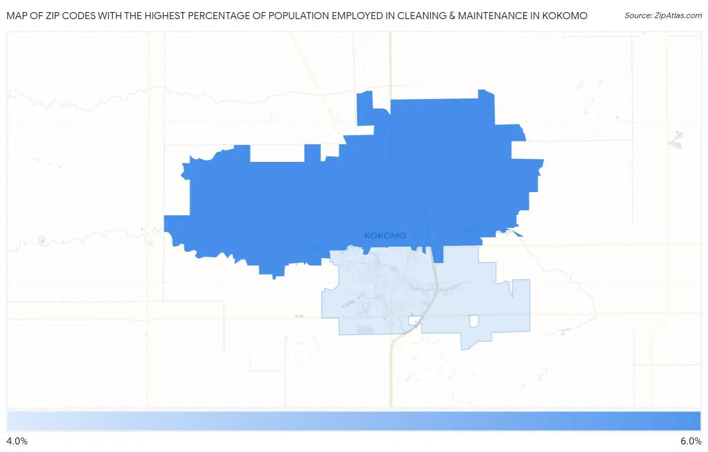 Zip Codes with the Highest Percentage of Population Employed in Cleaning & Maintenance in Kokomo Map