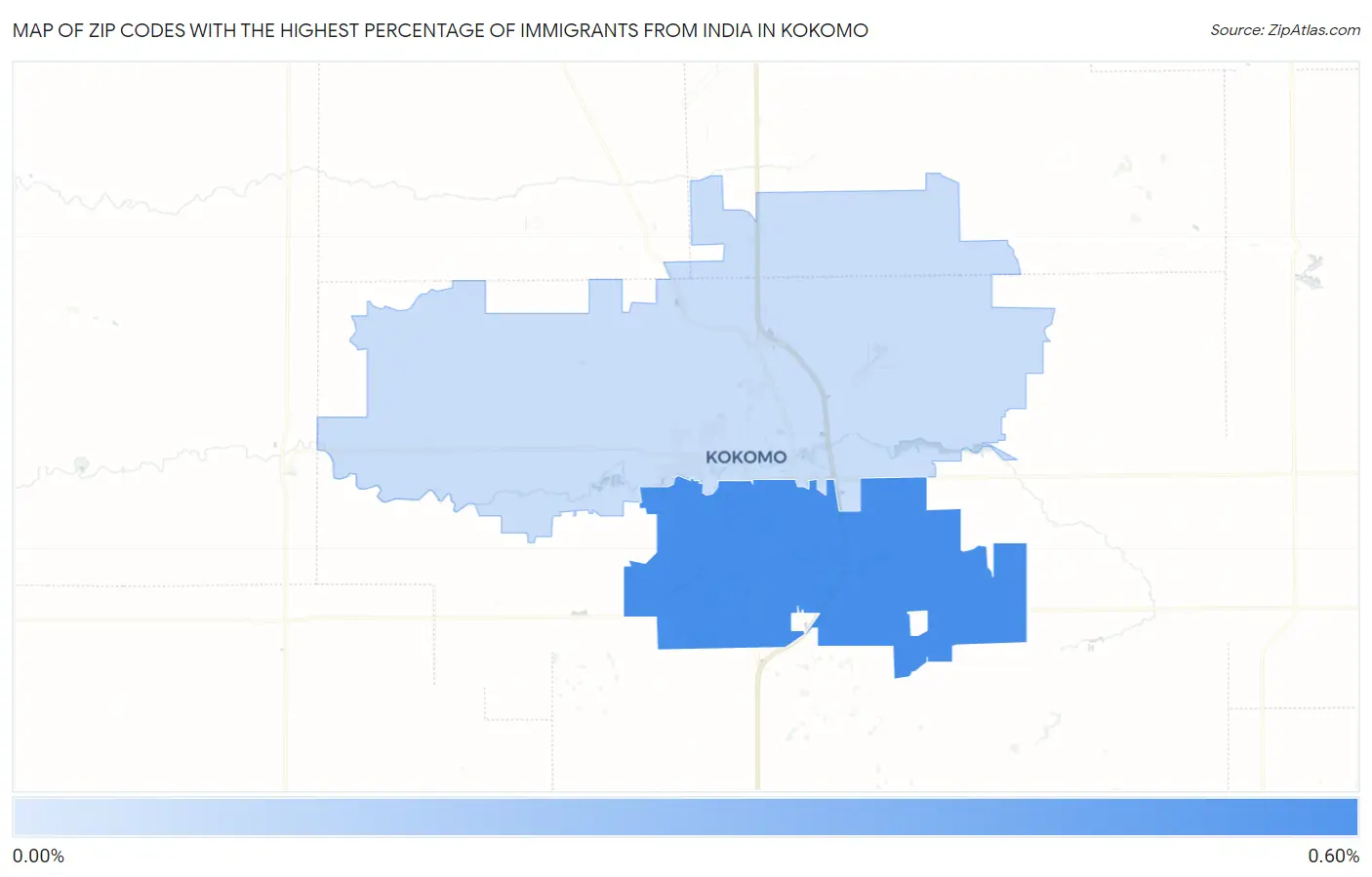 Zip Codes with the Highest Percentage of Immigrants from India in Kokomo Map