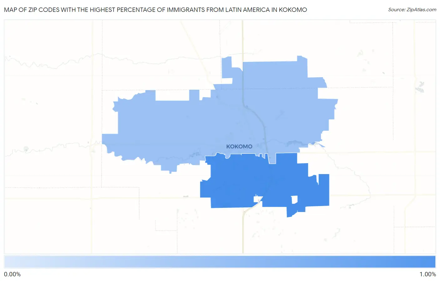 Zip Codes with the Highest Percentage of Immigrants from Latin America in Kokomo Map