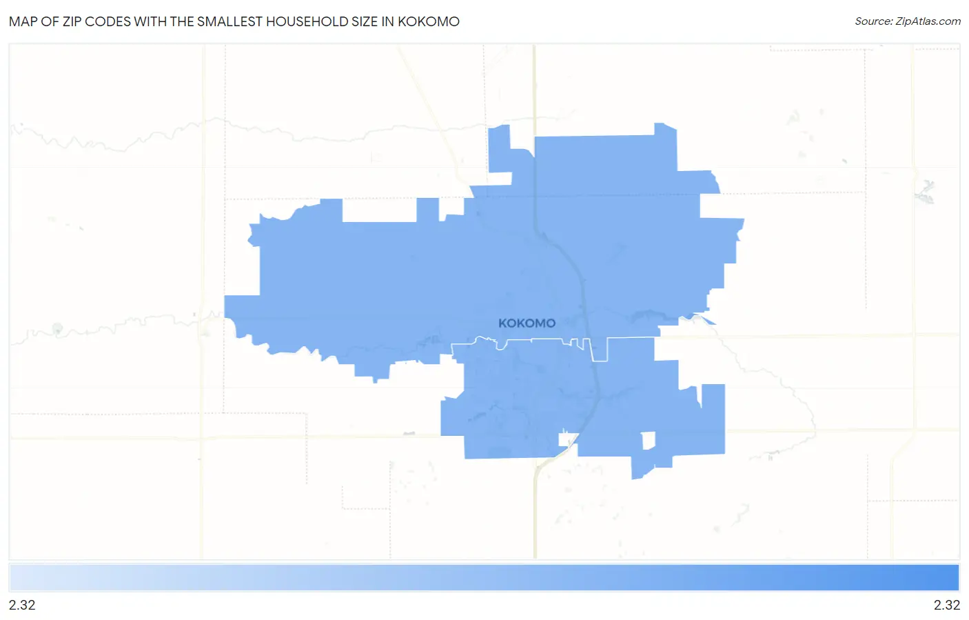 Zip Codes with the Smallest Household Size in Kokomo Map