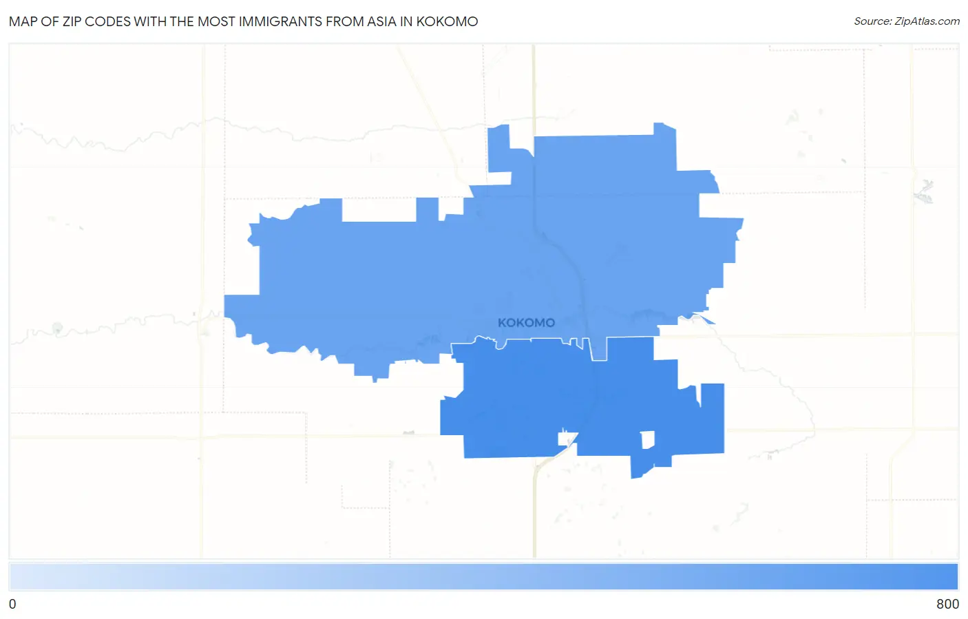 Zip Codes with the Most Immigrants from Asia in Kokomo Map