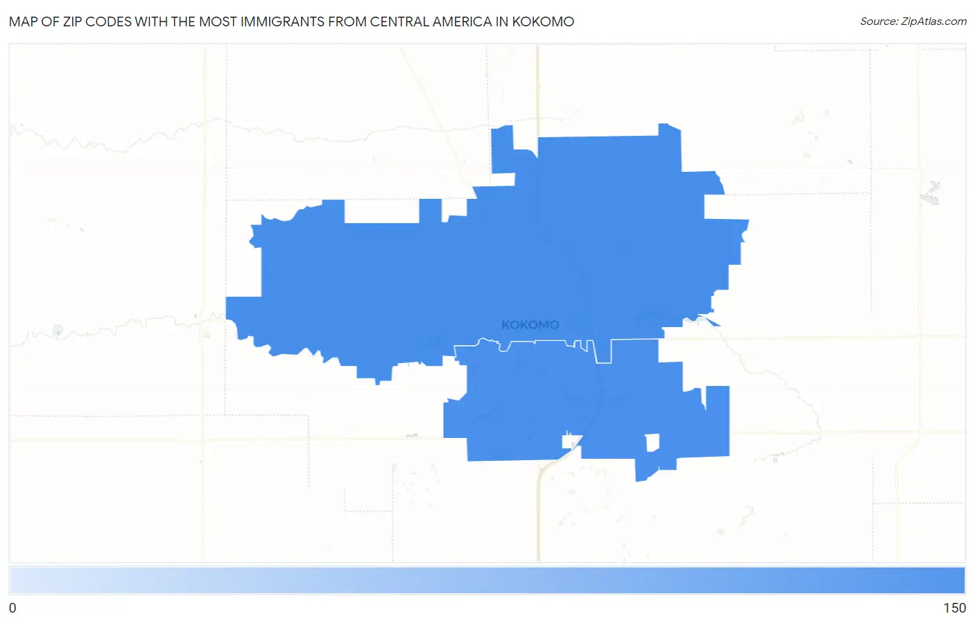 Zip Codes with the Most Immigrants from Central America in Kokomo Map