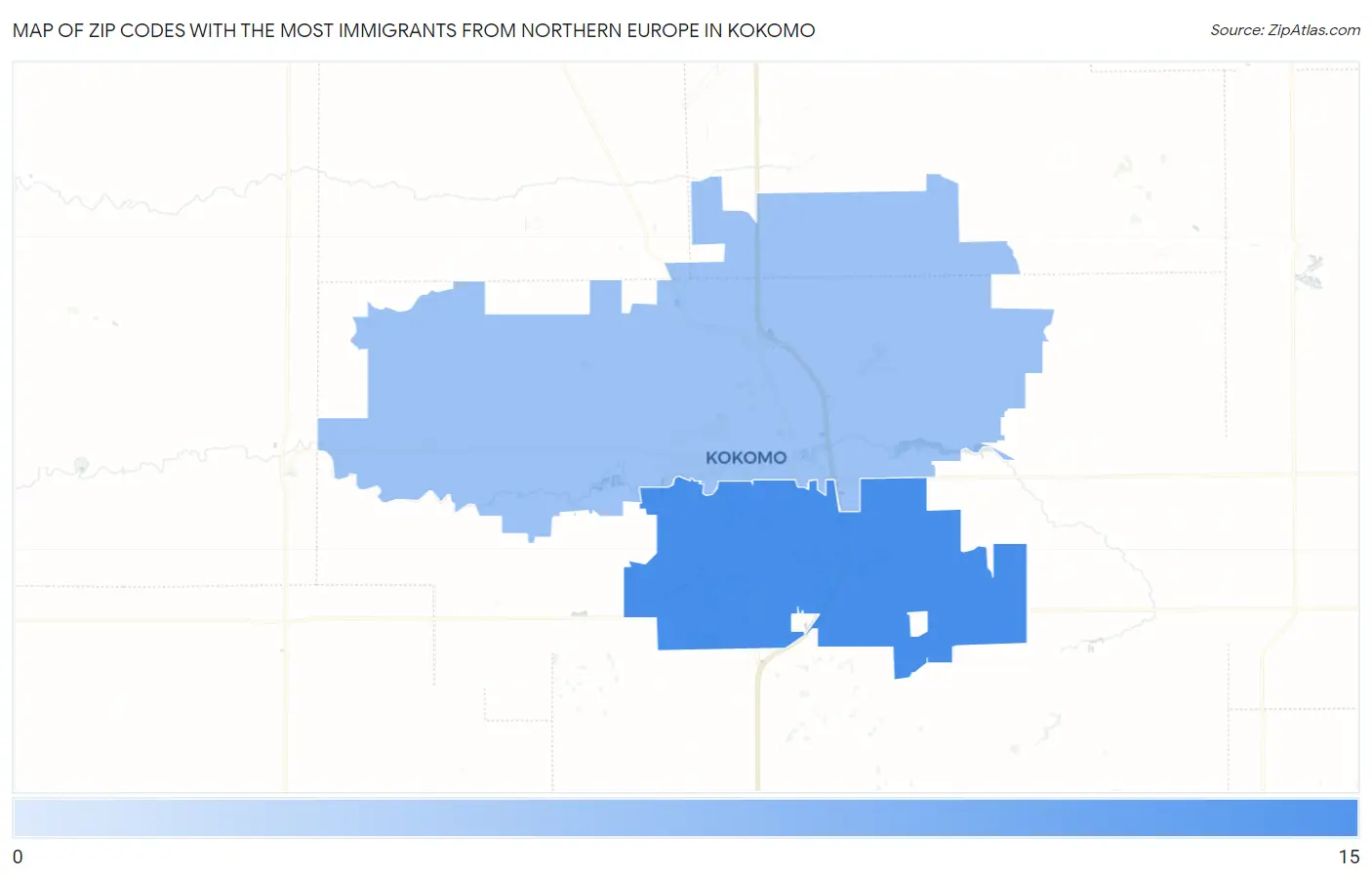 Zip Codes with the Most Immigrants from Northern Europe in Kokomo Map