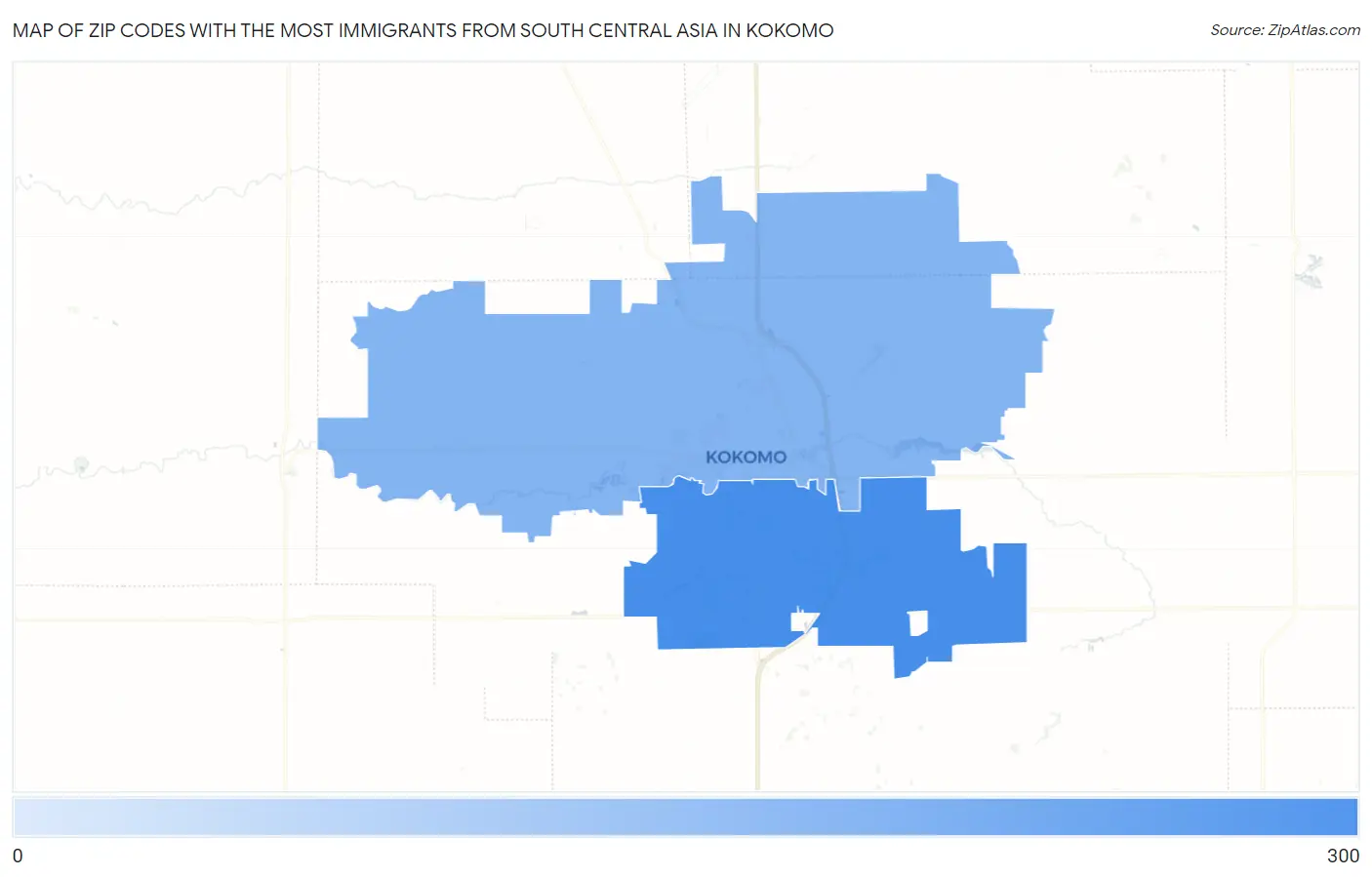 Zip Codes with the Most Immigrants from South Central Asia in Kokomo Map