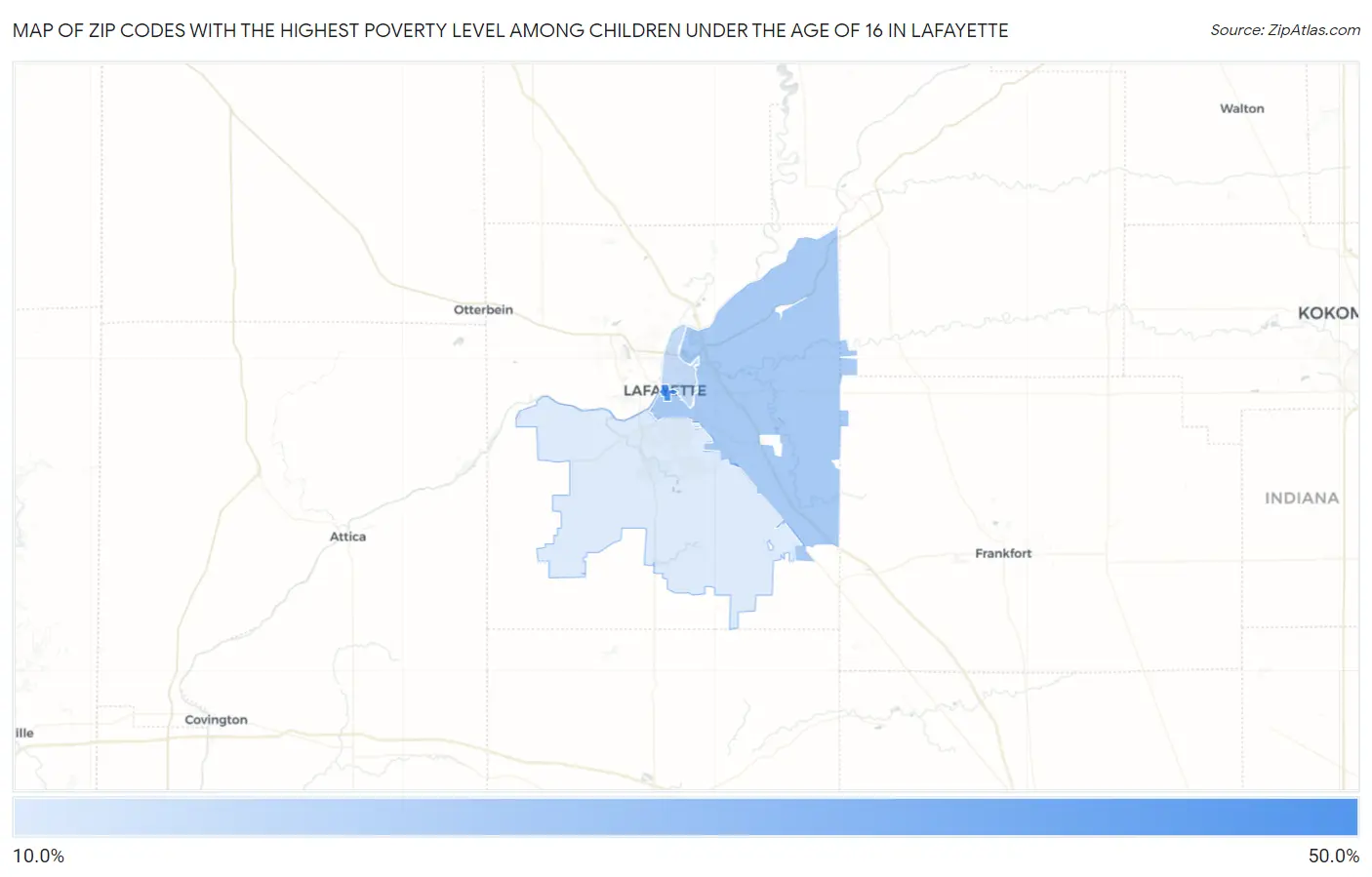 Zip Codes with the Highest Poverty Level Among Children Under the Age of 16 in Lafayette Map