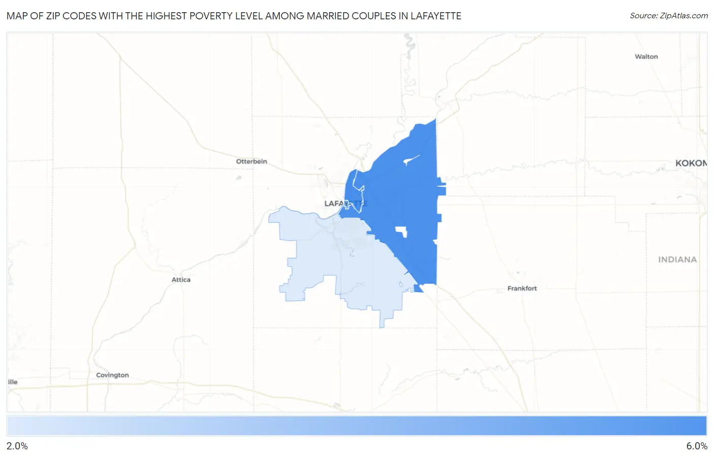 Zip Codes with the Highest Poverty Level Among Married Couples in Lafayette Map