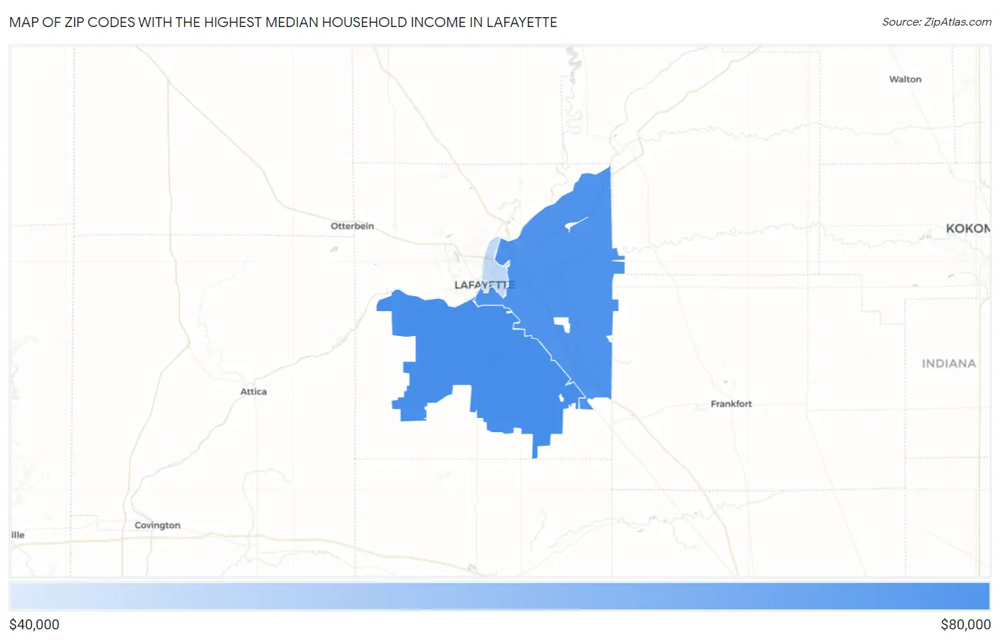 Zip Codes with the Highest Median Household Income in Lafayette Map