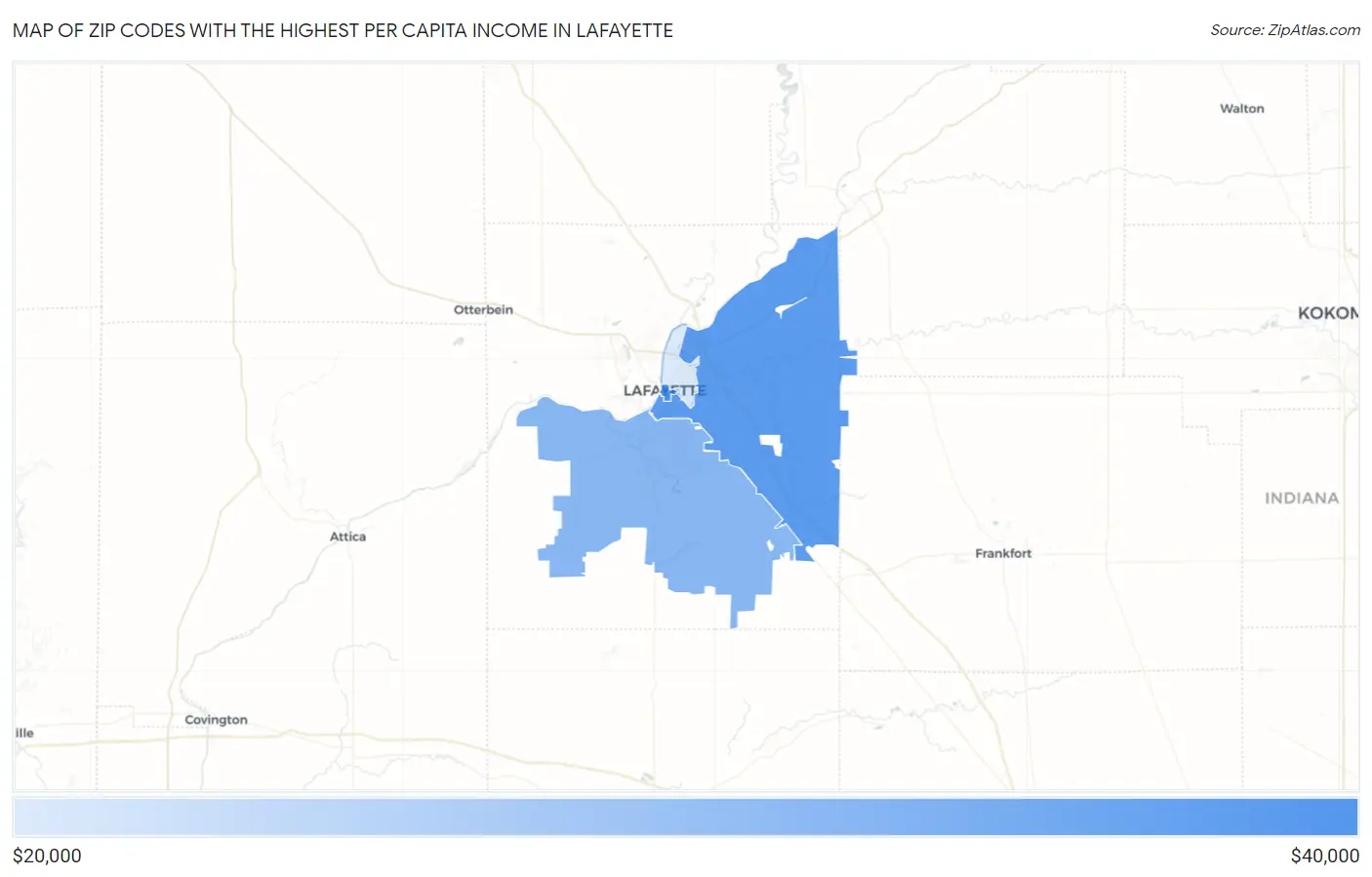 Zip Codes with the Highest Per Capita Income in Lafayette Map