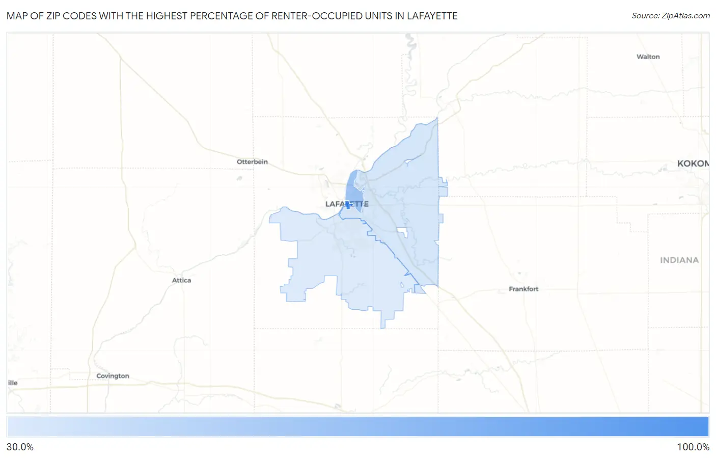 Zip Codes with the Highest Percentage of Renter-Occupied Units in Lafayette Map