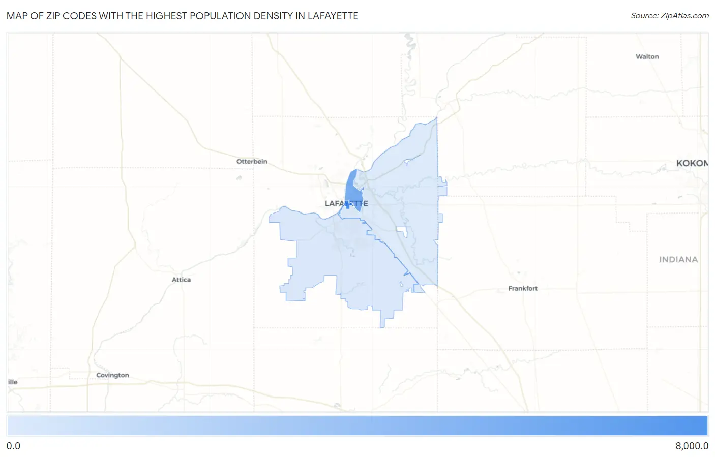Zip Codes with the Highest Population Density in Lafayette Map