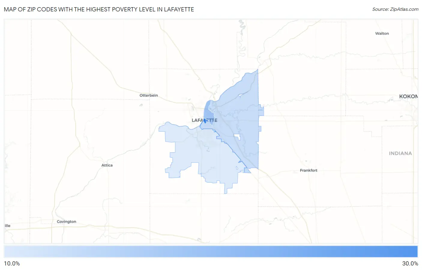 Zip Codes with the Highest Poverty Level in Lafayette Map