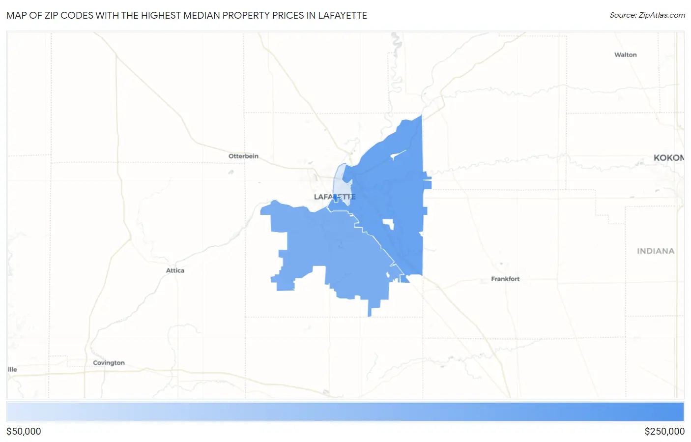 Zip Codes with the Highest Median Property Prices in Lafayette Map