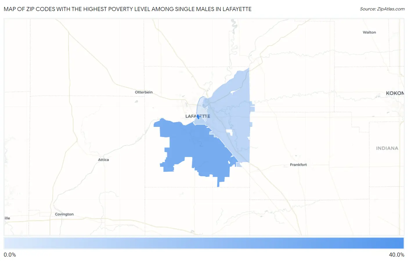Zip Codes with the Highest Poverty Level Among Single Males in Lafayette Map