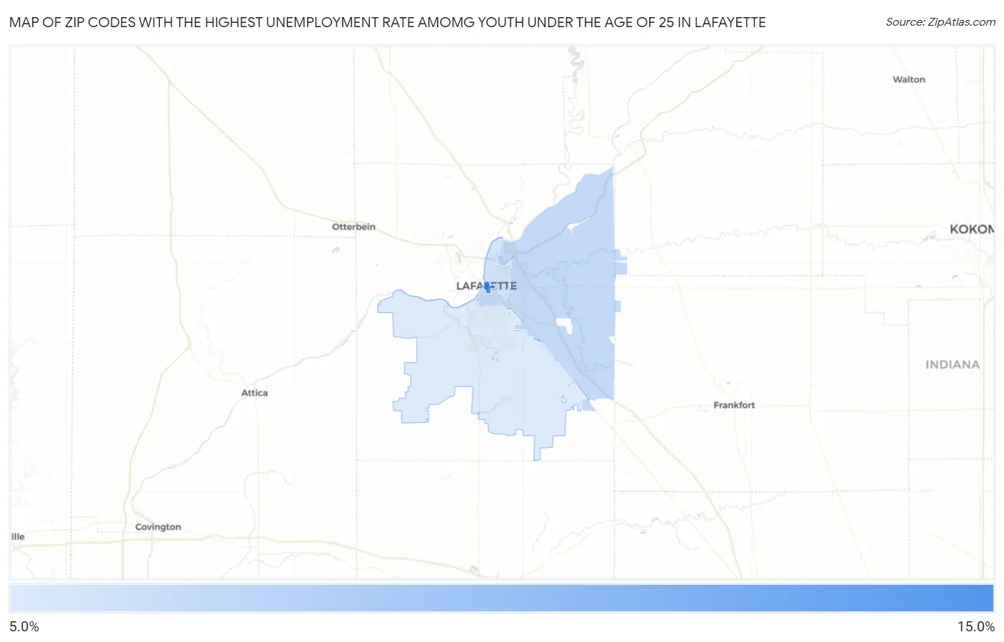 Zip Codes with the Highest Unemployment Rate Amomg Youth Under the Age of 25 in Lafayette Map
