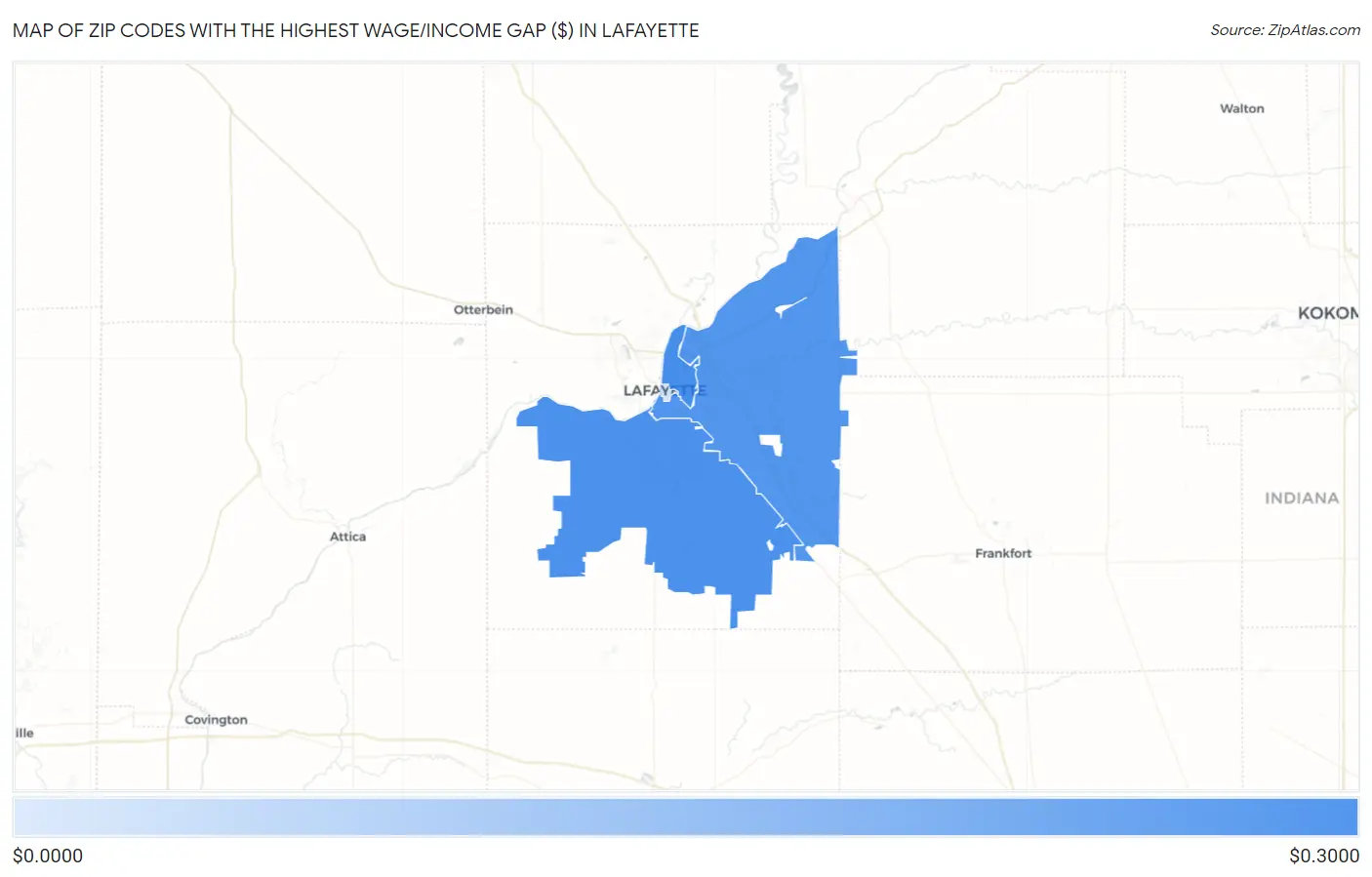 Zip Codes with the Highest Wage/Income Gap ($) in Lafayette Map