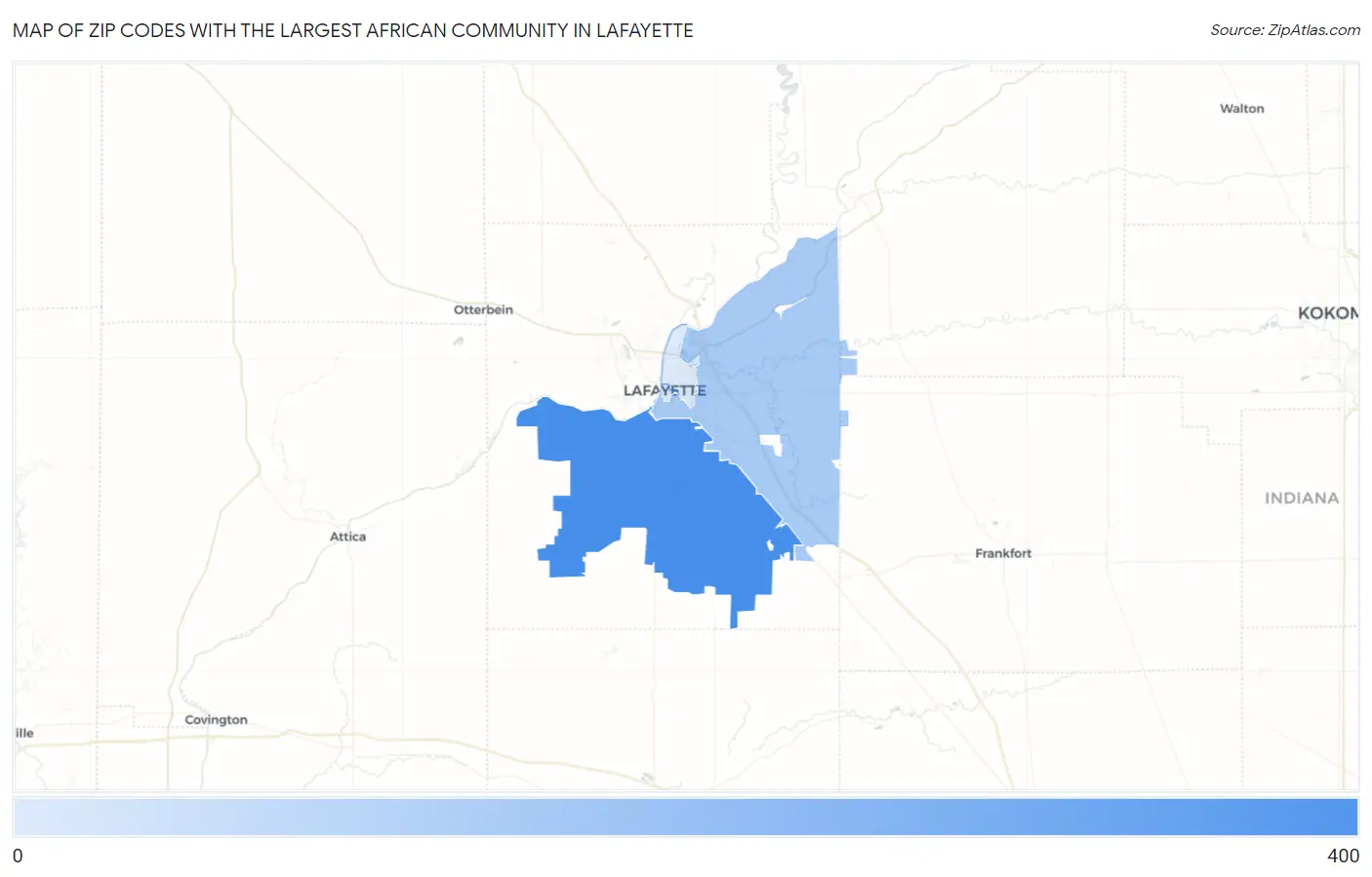Zip Codes with the Largest African Community in Lafayette Map