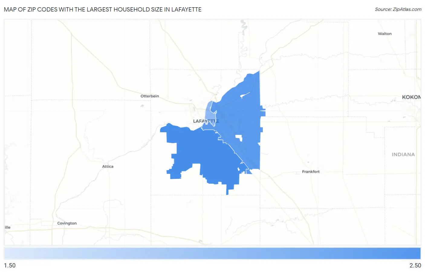 Zip Codes with the Largest Household Size in Lafayette Map