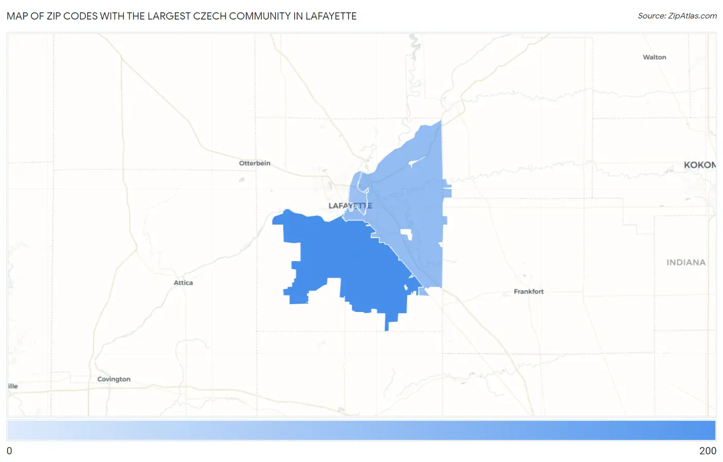 Zip Codes with the Largest Czech Community in Lafayette Map