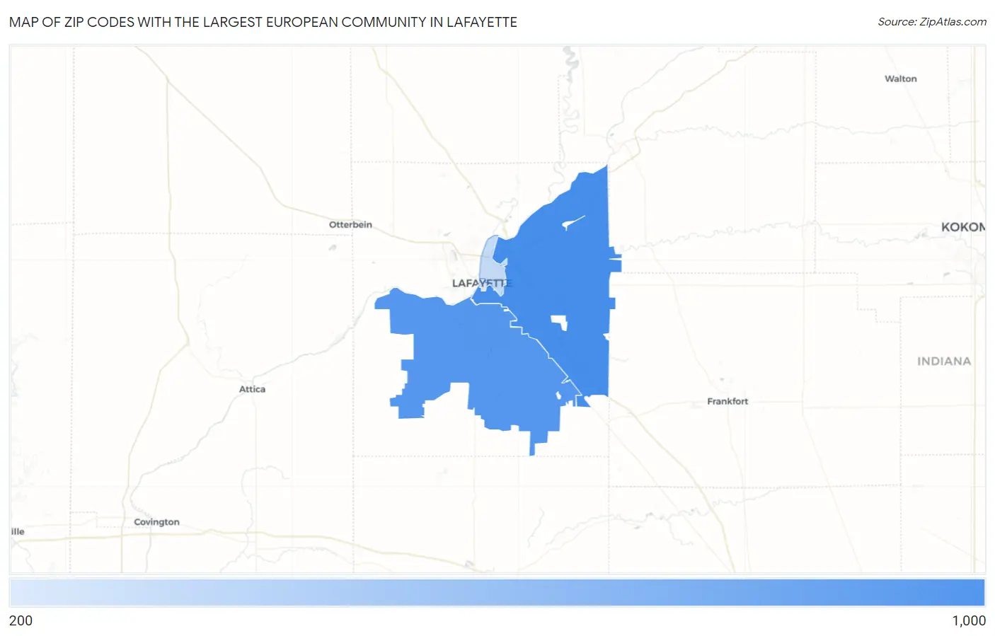 Zip Codes with the Largest European Community in Lafayette Map
