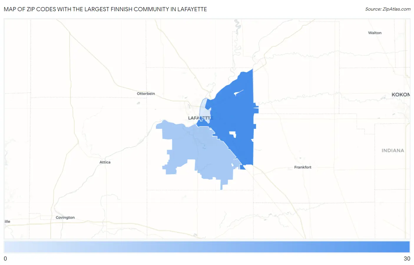 Zip Codes with the Largest Finnish Community in Lafayette Map