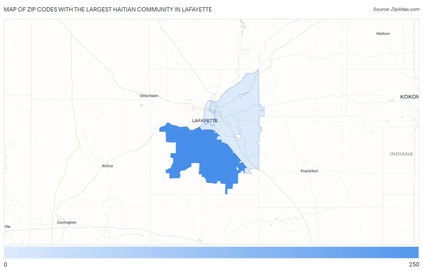 Zip Codes with the Largest Haitian Community in Lafayette Map