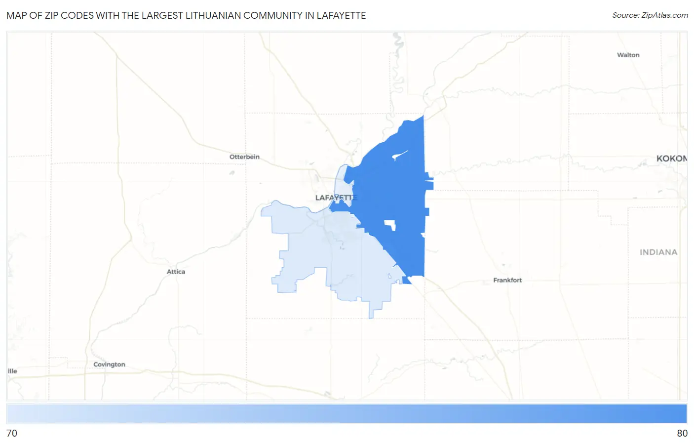 Zip Codes with the Largest Lithuanian Community in Lafayette Map