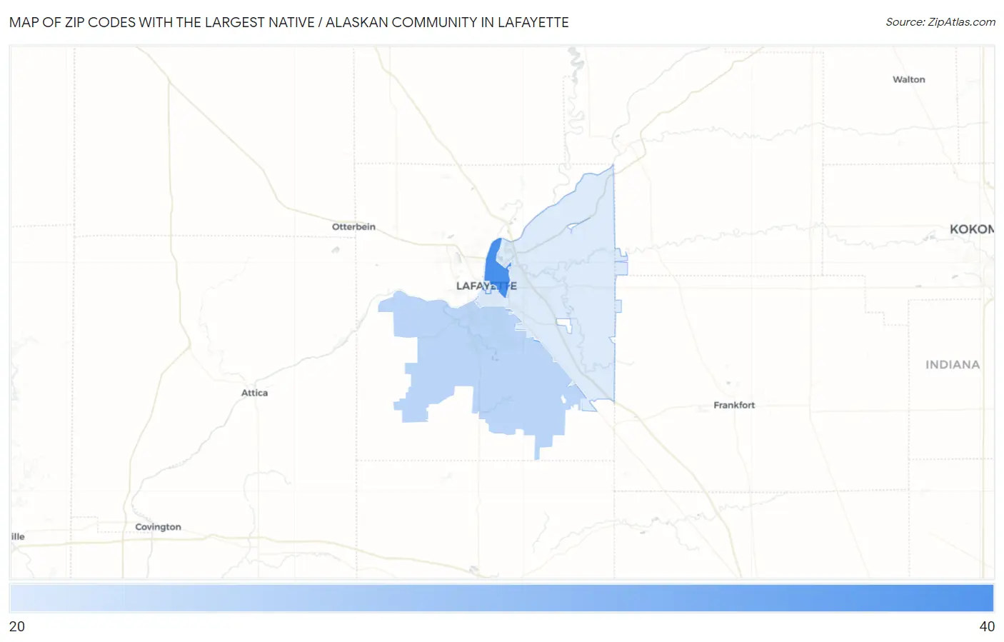 Zip Codes with the Largest Native / Alaskan Community in Lafayette Map