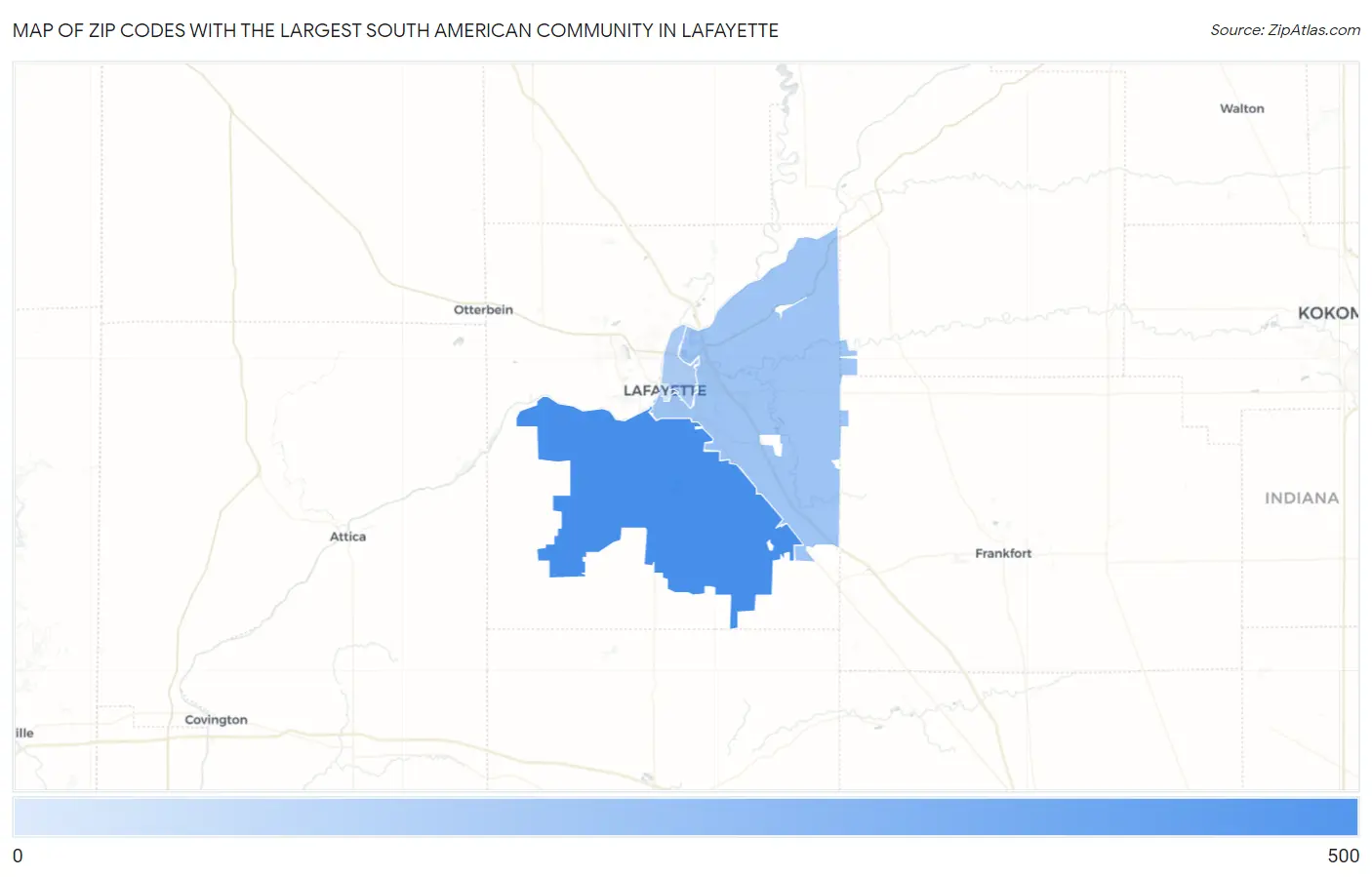 Zip Codes with the Largest South American Community in Lafayette Map