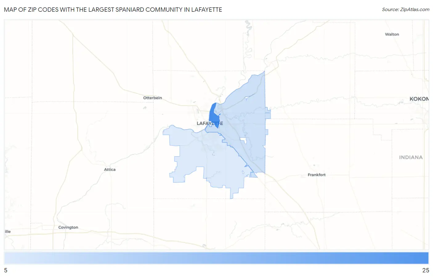 Zip Codes with the Largest Spaniard Community in Lafayette Map