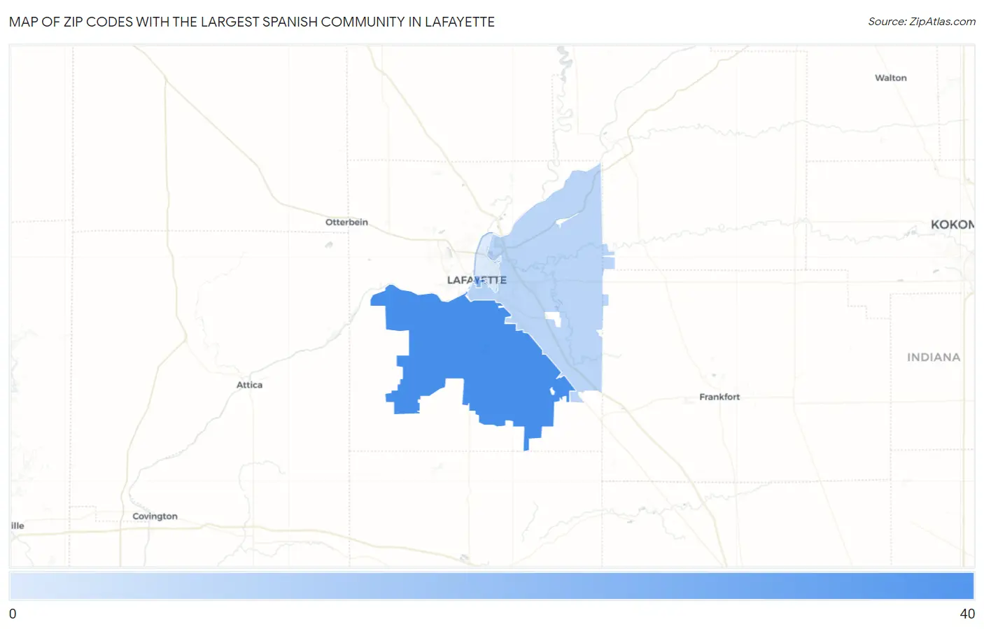 Zip Codes with the Largest Spanish Community in Lafayette Map