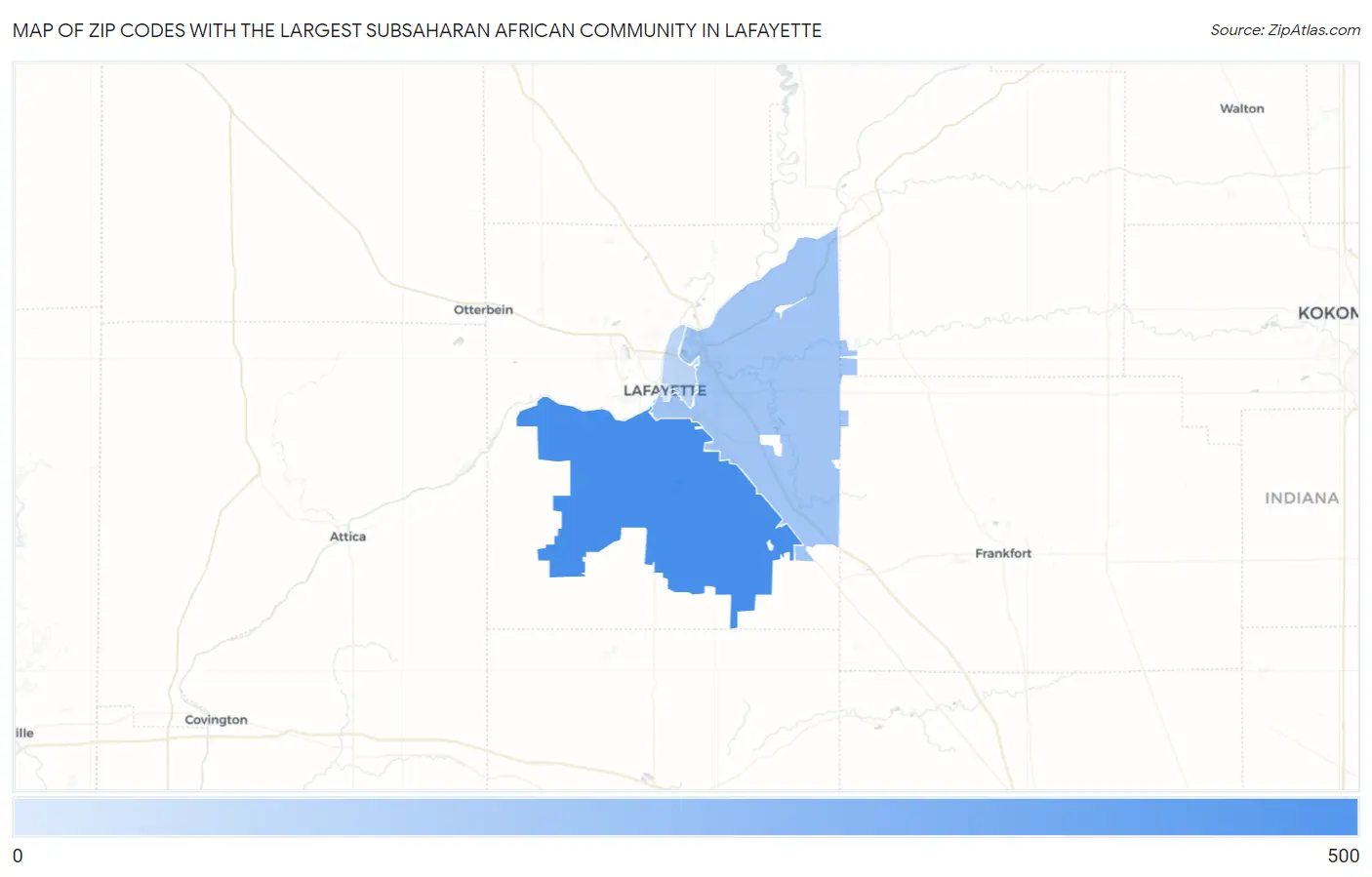 Zip Codes with the Largest Subsaharan African Community in Lafayette Map